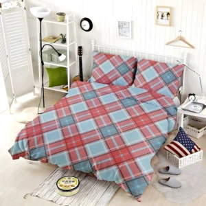 Sky Blue Red Scottish Tartan Plaid Bedding Set