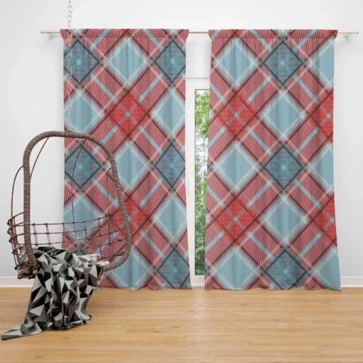 Sky Blue Red Scottish Tartan Plaid Curtain