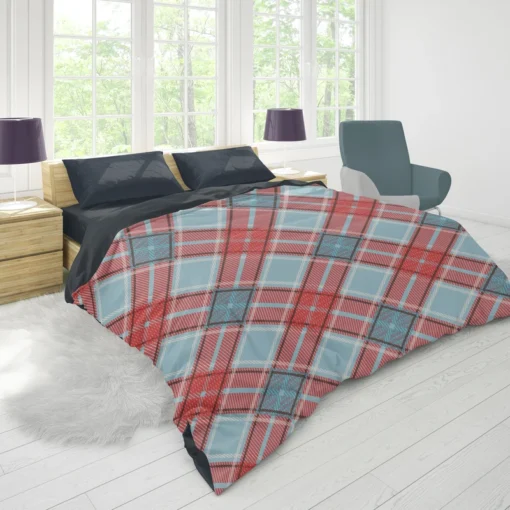 Sky Blue Red Scottish Tartan Plaid Duvet Cover 1