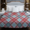 Sky Blue Red Scottish Tartan Plaid Duvet Cover