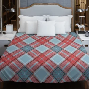 Sky Blue Red Scottish Tartan Plaid Duvet Cover