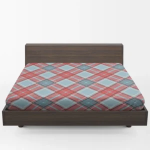 Sky Blue Red Scottish Tartan Plaid Fitted Sheet 1