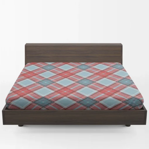 Sky Blue Red Scottish Tartan Plaid Fitted Sheet 1