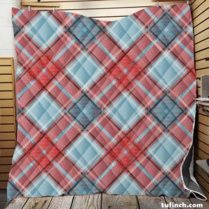 Sky Blue Red Scottish Tartan Plaid Quilt Blanket