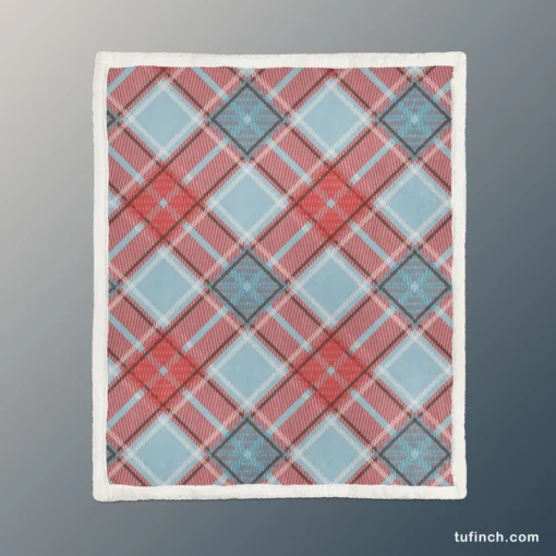 Sky Blue Red Scottish Tartan Plaid Sherpa Fleece Blanket 1