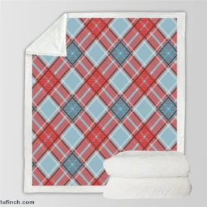 Sky Blue Red Scottish Tartan Plaid Sherpa Fleece Blanket