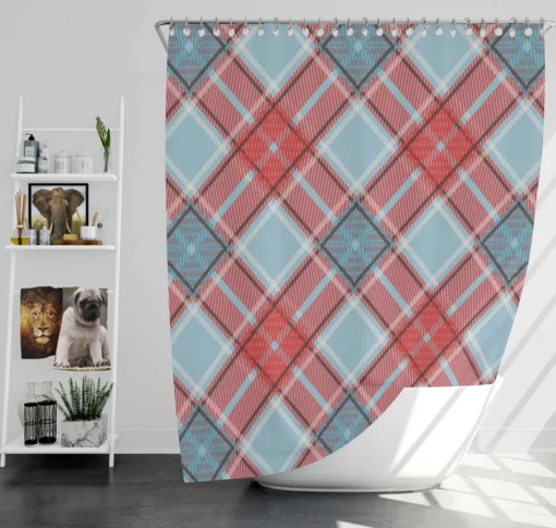 Sky Blue Red Scottish Tartan Plaid Shower Curtain