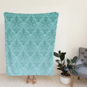 Sky Blue Vintage Damask Fleece Blanket