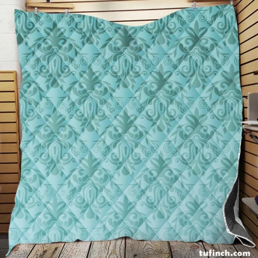 Sky Blue Vintage Damask Quilt Blanket