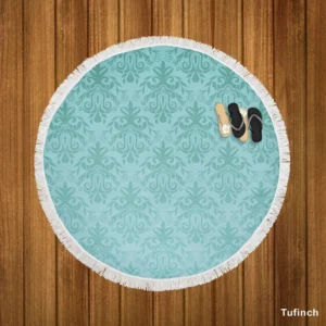 Sky Blue Vintage Damask Round Beach Towel