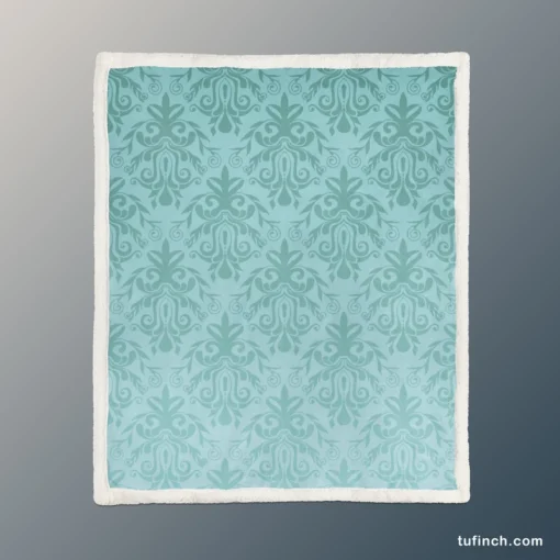 Sky Blue Vintage Damask Sherpa Fleece Blanket 1