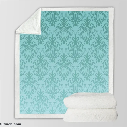 Sky Blue Vintage Damask Sherpa Fleece Blanket