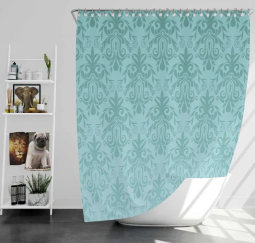 Sky Blue Vintage Damask Shower Curtain