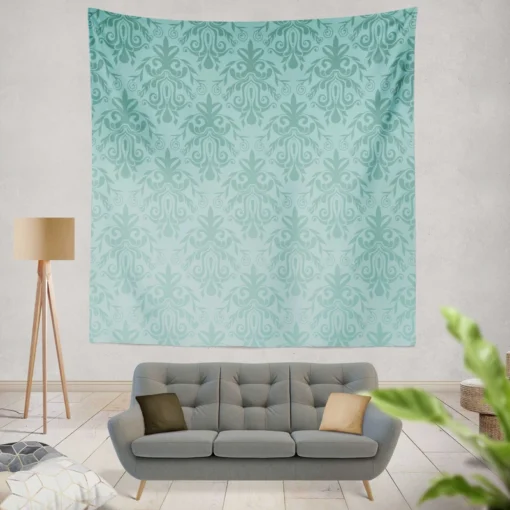 Sky Blue Vintage Damask Wall Tapestry