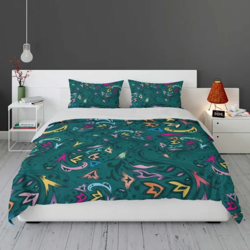 Small Swirly Floral On Greenish Blue Bedding Set 1