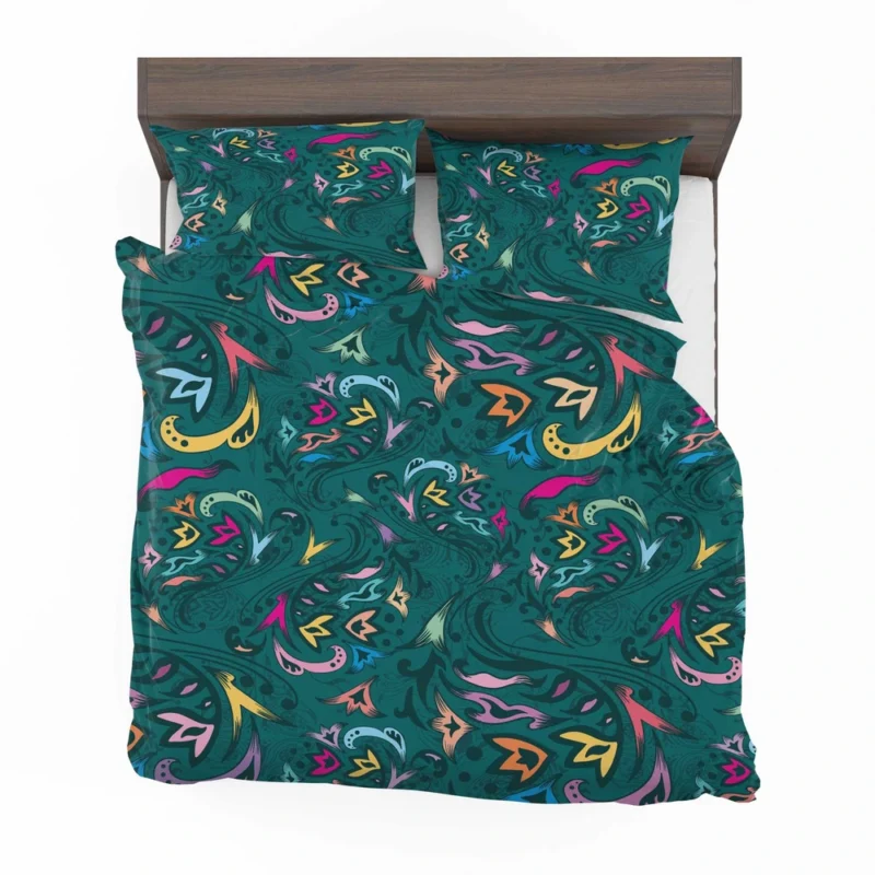 Small Swirly Floral On Greenish Blue Bedding Set 2