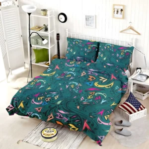 Small Swirly Floral On Greenish Blue Bedding Set