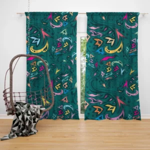 Small Swirly Floral On Greenish Blue Curtain