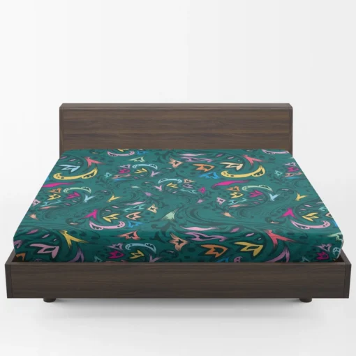 Small Swirly Floral On Greenish Blue Fitted Sheet 1