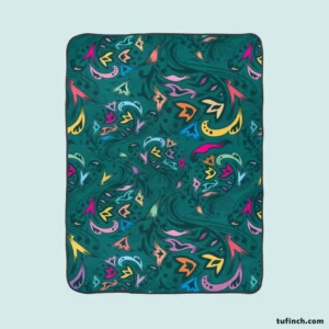 Small Swirly Floral On Greenish Blue Fleece Blanket 1