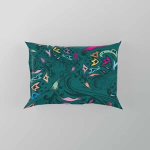 Small Swirly Floral On Greenish Blue Pillow Case