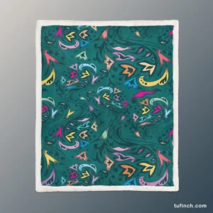 Small Swirly Floral On Greenish Blue Sherpa Fleece Blanket 1