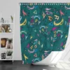 Small Swirly Floral On Greenish Blue Shower Curtain