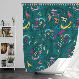 Small Swirly Floral On Greenish Blue Shower Curtain