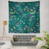 Small Swirly Floral On Greenish Blue Wall Tapestry