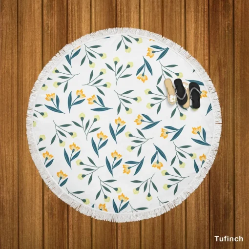 Small Yellow Flower Pattern Round Beach Towel