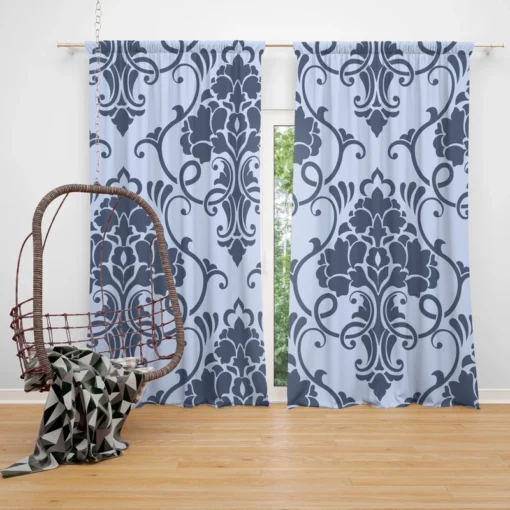 Smalt Blue Vintage Damask Curtain