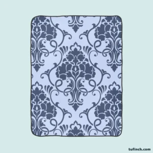 Smalt Blue Vintage Damask Fleece Blanket 1