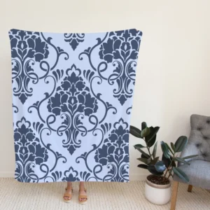 Smalt Blue Vintage Damask Fleece Blanket