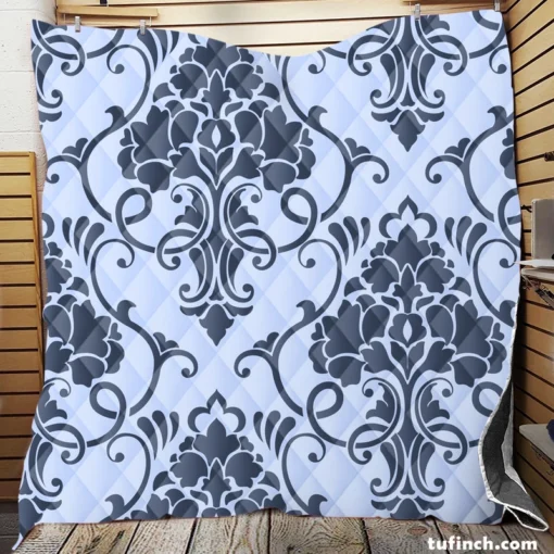 Smalt Blue Vintage Damask Quilt Blanket