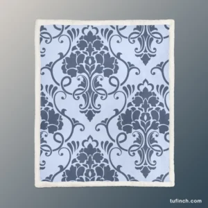 Smalt Blue Vintage Damask Sherpa Fleece Blanket 1