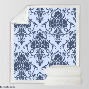 Smalt Blue Vintage Damask Sherpa Fleece Blanket