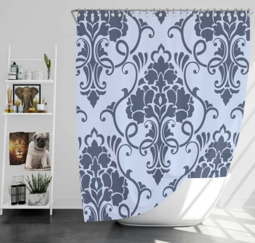 Smalt Blue Vintage Damask Shower Curtain