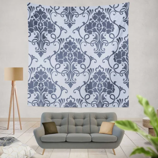 Smalt Blue Vintage Damask Wall Tapestry