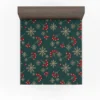 Snowflakes Red Viburnum On Green Fitted Sheet