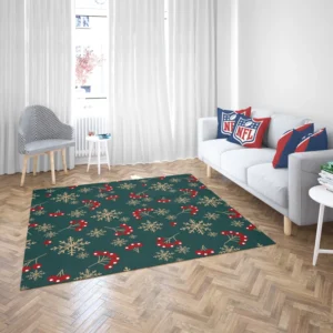 Snowflakes Red Viburnum On Green Rug 2