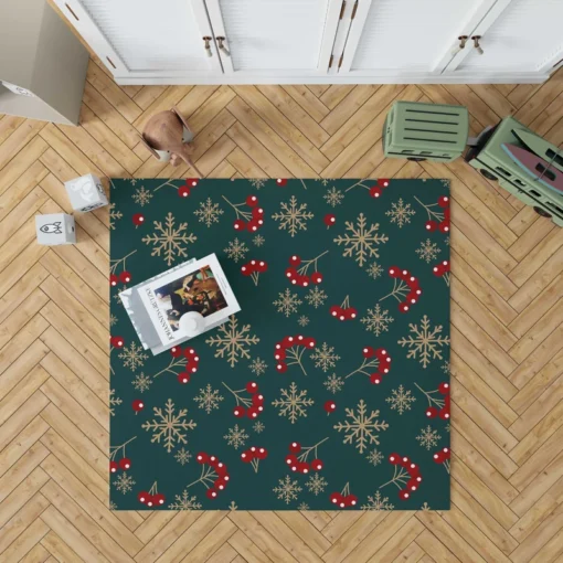 Snowflakes Red Viburnum On Green Rug