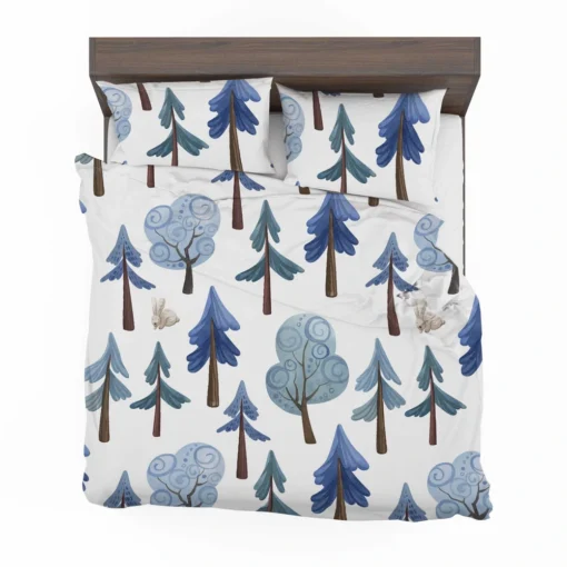 Snowy Pine Trees Rabbits Bedding Set 2