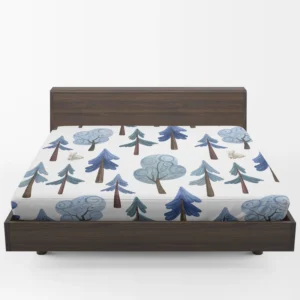 Snowy Pine Trees Rabbits Fitted Sheet 1