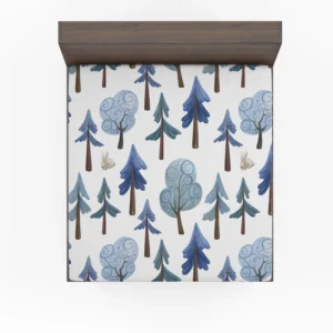 Snowy Pine Trees Rabbits Fitted Sheet