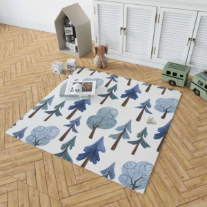 Snowy Pine Trees Rabbits Rug 1