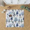 Snowy Pine Trees Rabbits Rug