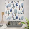 Snowy Pine Trees Rabbits Wall Tapestry