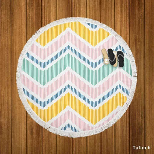 Soft Striped Chevron Design Round Beach Towel