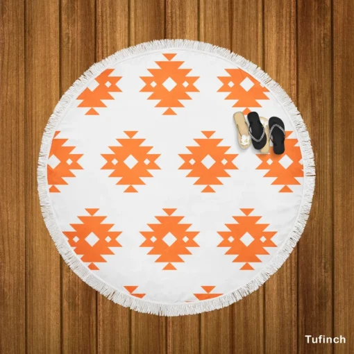 Southwestern Argyle Triangle Tribal Design Round Beach Towel