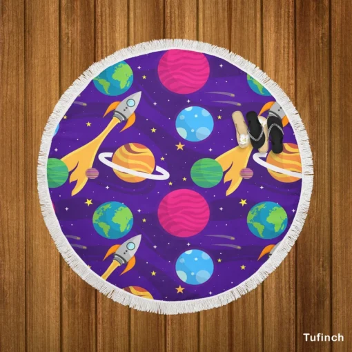 Space And Universe Exploration Round Beach Towel